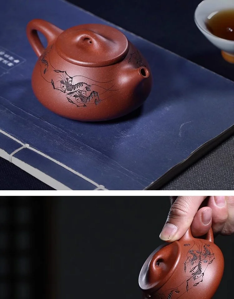 小容量宜兴紫砂壶纯手工功夫茶具泡茶壶原矿底槽清虾趣景舟石瓢壶 详情图 14