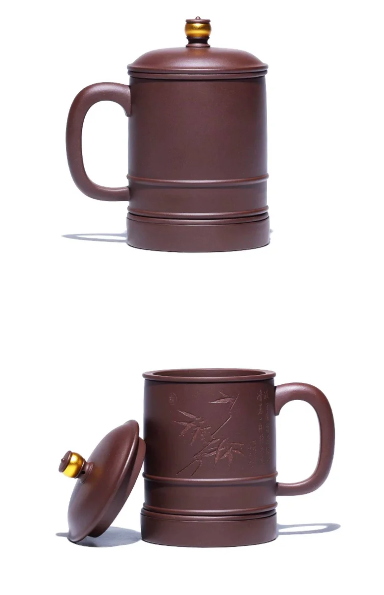 藏壶天下宜兴原矿紫泥紫砂杯全手工刻绘办公盖杯时来运转隔舱杯 详情图 13