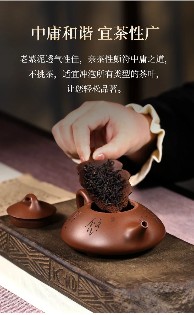 宜兴紫砂壶纯手工刻绘功夫茶具原矿家藏老紫泥家用泡茶壶东坡石瓢 详情图 11