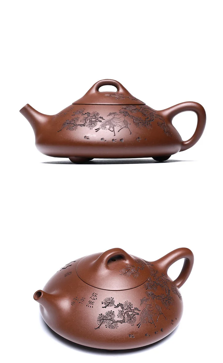 宜兴紫砂壶纯手工刻绘功夫茶具原矿家藏老紫泥家用泡茶壶东坡石瓢 详情图 18