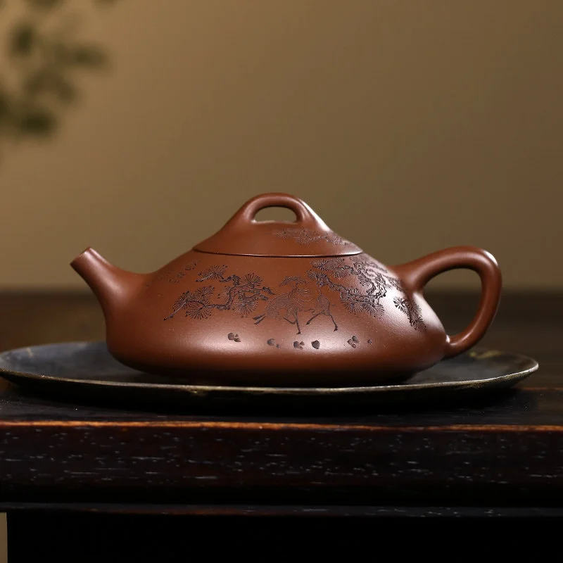 宜兴紫砂壶纯手工刻绘功夫茶具原矿家藏老紫泥家用泡茶壶东坡石瓢 - 5