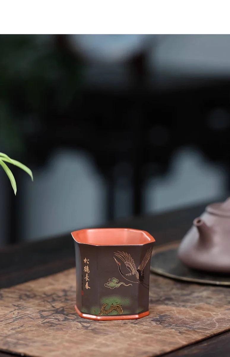 宜兴紫砂品茗杯功夫茶杯纯手工刻绘松鹤主人杯个人专用茶盏茶碗 详情图 13