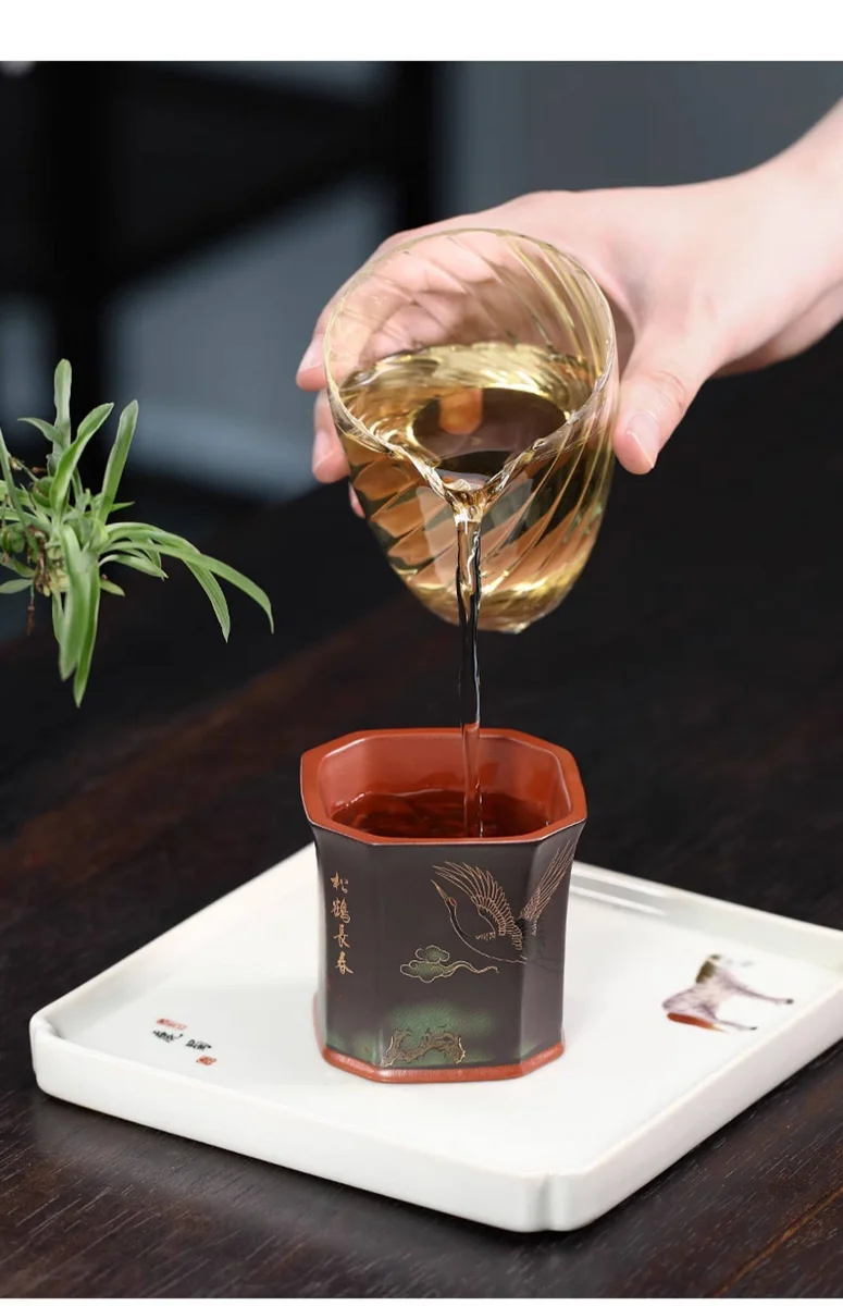 宜兴紫砂品茗杯功夫茶杯纯手工刻绘松鹤主人杯个人专用茶盏茶碗 详情图 18