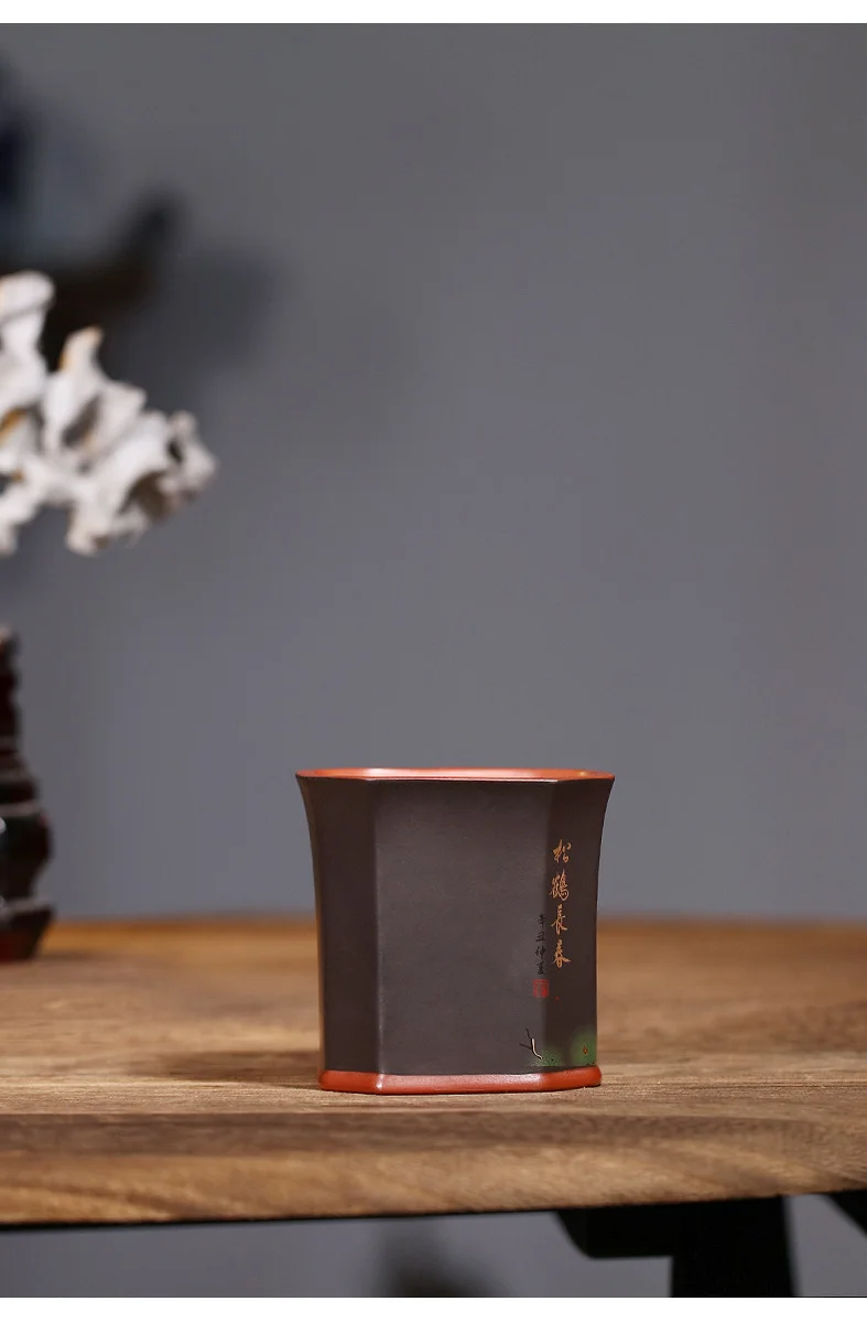 宜兴紫砂品茗杯功夫茶杯纯手工刻绘松鹤主人杯个人专用茶盏茶碗 详情图 7