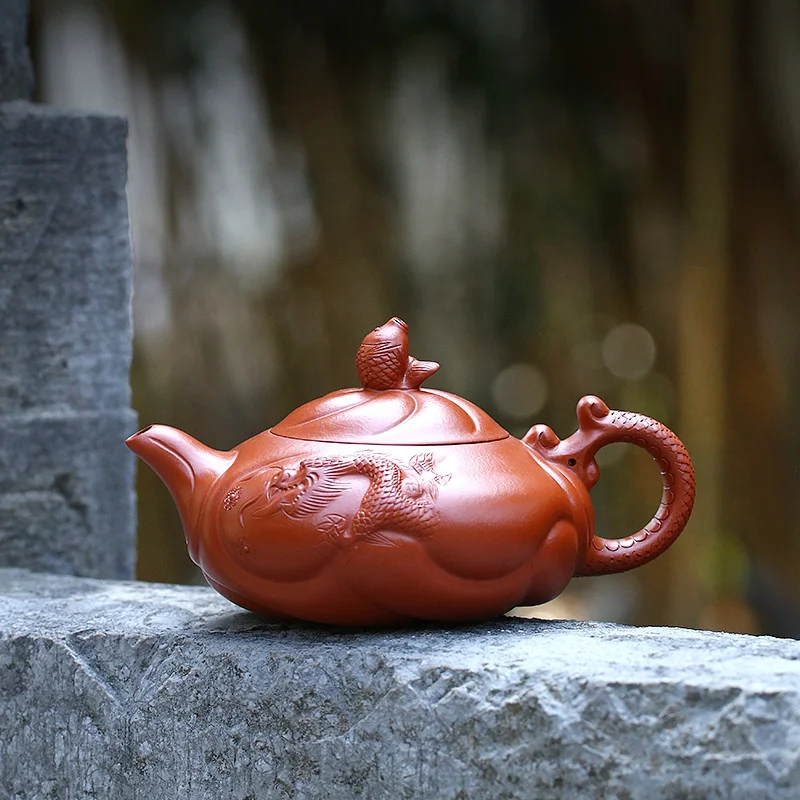 正宗原矿朱泥宜兴名家紫砂壶纯手工茶壶家用茶具套装全手工鱼化龙 - 4