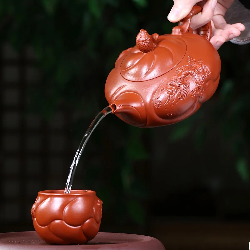 正宗原矿朱泥宜兴名家紫砂壶纯手工茶壶家用茶具套装全手工鱼化龙 - 5