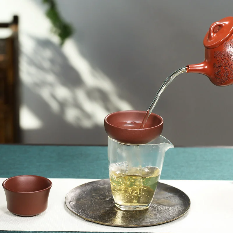 泡茶神器茶叶过滤器原矿紫砂茶漏球孔茶滤茶隔茶具配件茶漏架茶托 - 5