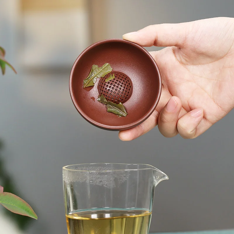 泡茶神器茶叶过滤器原矿紫砂茶漏球孔茶滤茶隔茶具配件茶漏架茶托 - 6