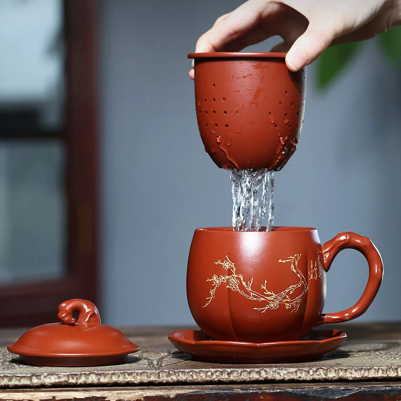 大容量宜兴紫砂杯带过滤茶杯茶水分离个人专用茶具男士盖杯办公杯 - 5