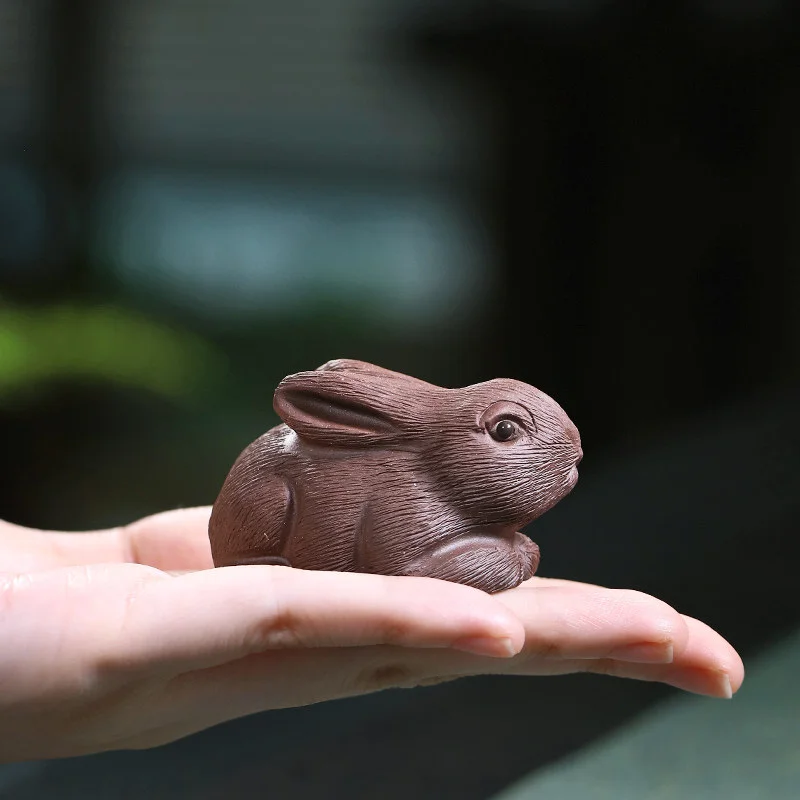 紫砂小茶宠摆件精品可养茶桌风水摆件茶玩兔子茶宠小摆件可爱茶宠 - 4