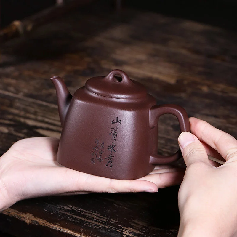 藏壶天下宜兴紫砂壶紫泥小容量泡茶壶单人纯手工刻绘四方功夫茶具 - 5