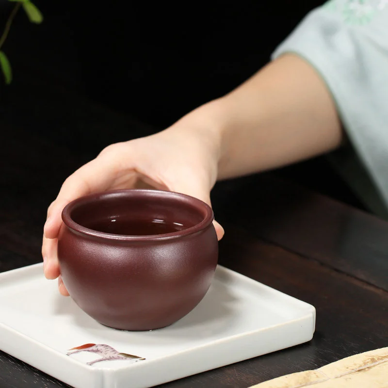 紫砂品茗杯男士功夫茶杯个人专用茶盏茶碗原矿石黄黄段容天主人杯 - 5