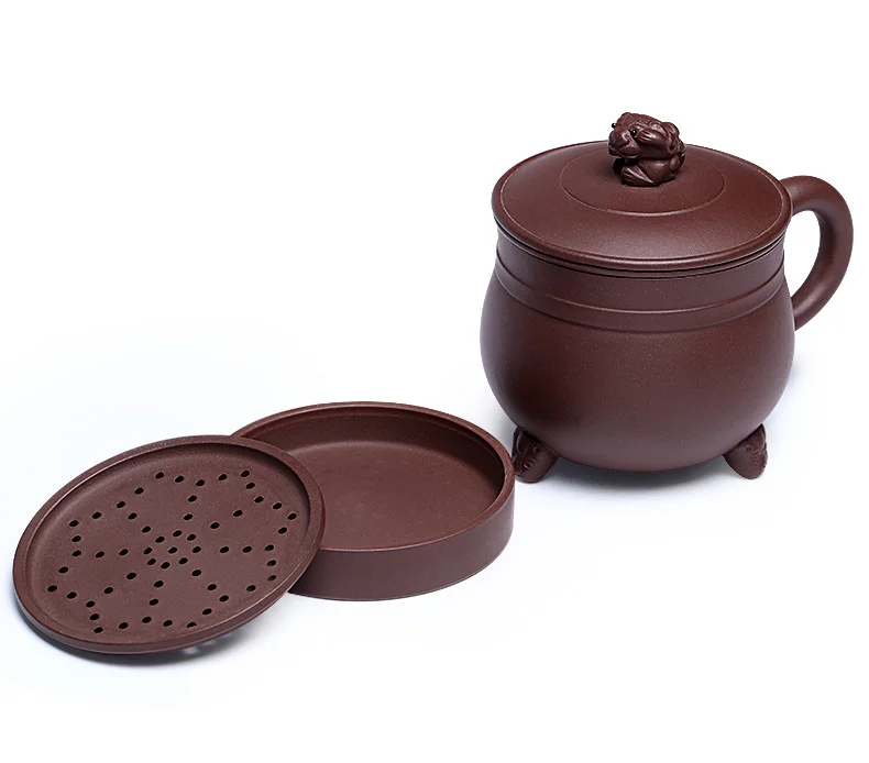宜兴紫砂杯纯手工内胆过滤茶水分离泡茶杯带盖紫泥狮球隔舱盖杯 详情图 29