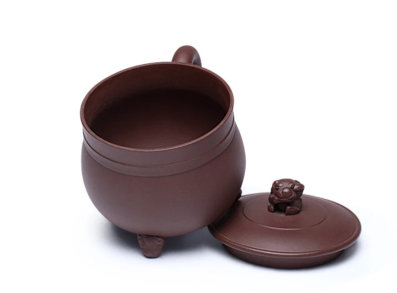 宜兴紫砂杯纯手工内胆过滤茶水分离泡茶杯带盖紫泥狮球隔舱盖杯 详情图 31