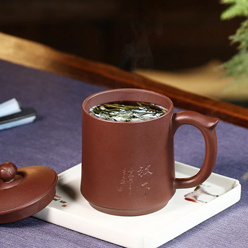 大容量宜兴主人杯纯手工男士泡茶杯带盖个人专用办公茶具紫砂盖杯 - 4