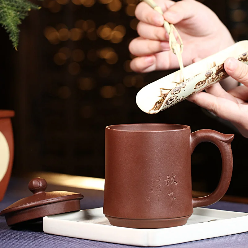 大容量宜兴主人杯纯手工男士泡茶杯带盖个人专用办公茶具紫砂盖杯 - 5