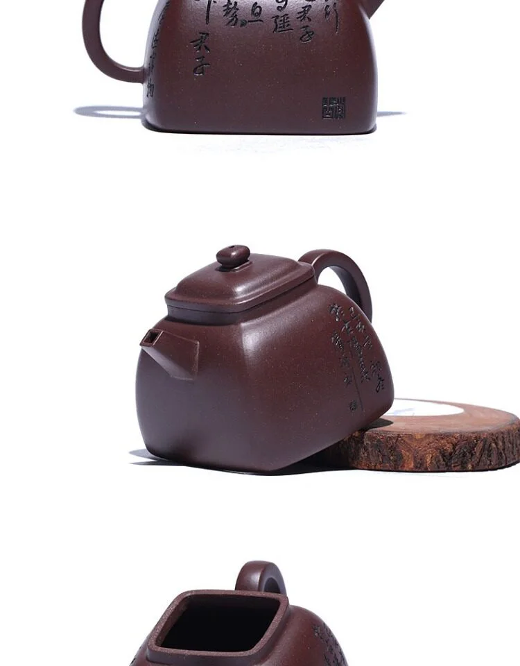 宜兴紫砂壶纯手工紫泥泡茶壶四方器国工朱倩冰全手工刻绘家用茶具 详情图 18