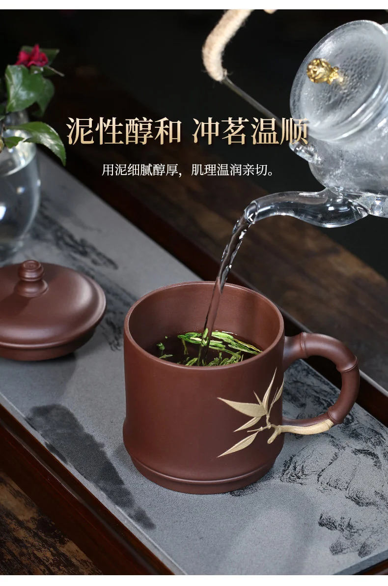 大容量个人专用办公茶具宜兴紫砂杯男士泡茶杯带盖纯手工贴花盖杯 详情图 10