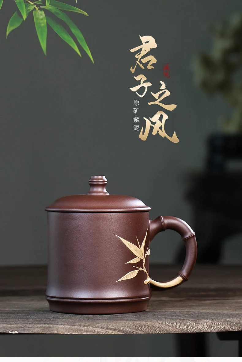 大容量个人专用办公茶具宜兴紫砂杯男士泡茶杯带盖纯手工贴花盖杯 详情图 1