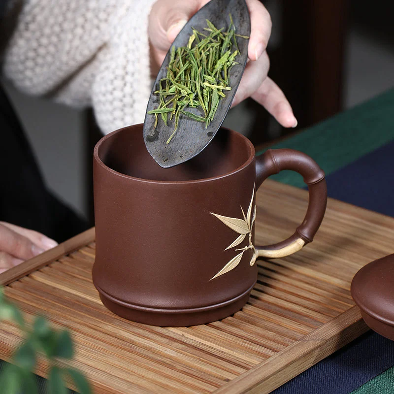 大容量个人专用办公茶具宜兴紫砂杯男士泡茶杯带盖纯手工贴花盖杯 - 4