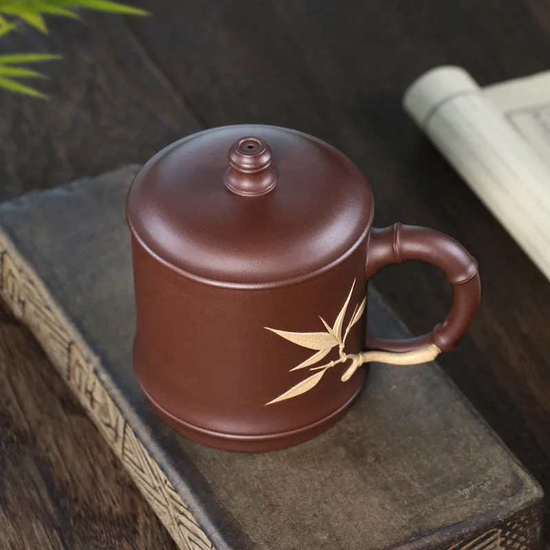 大容量个人专用办公茶具宜兴紫砂杯男士泡茶杯带盖纯手工贴花盖杯 - 5