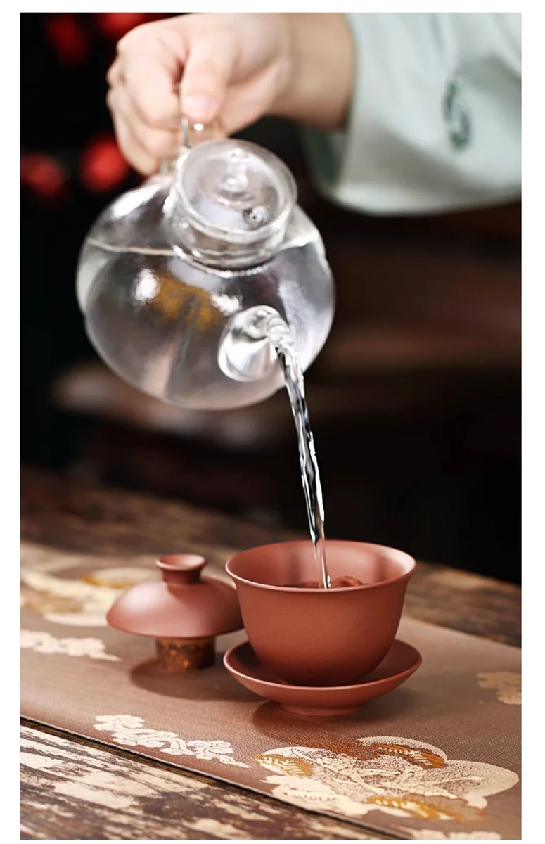 紫砂三才盖碗单个茶碗带盖紫砂杯不烫手敬茶杯茶具套装三泡台盖碗 详情图 17