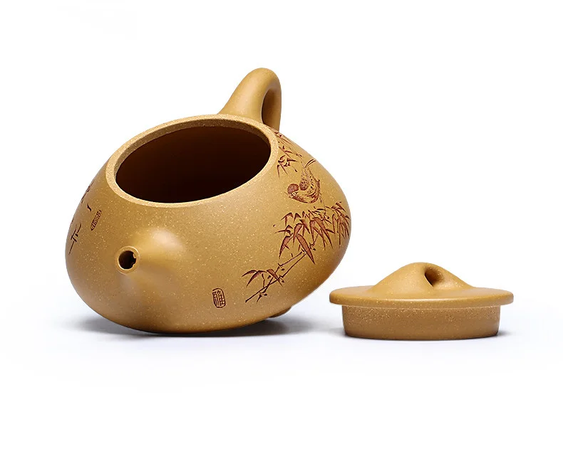 宜兴紫砂壶纯手工刻绘紫砂茶具原矿黄金段泥家用泡茶壶冰心石瓢壶 详情图 22