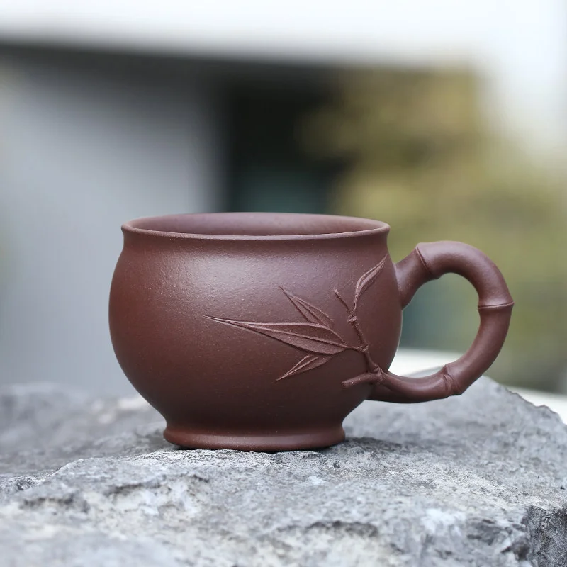 功夫茶杯宜兴紫砂品茗杯个人专用茶盏贴花竹叶茶碗多色竹节主人杯 - 5