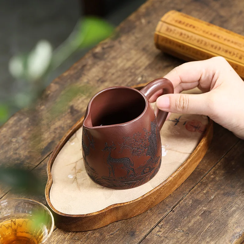宜兴紫砂公道杯带把公杯分茶器加厚耐热茶具配件紫泥福禄分茶杯 - 6