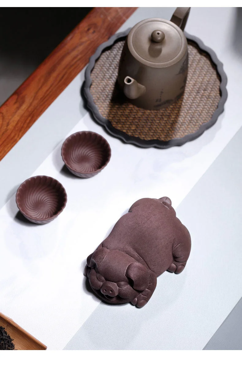 藏壶天下 宜兴紫砂茶宠 家藏 茶玩 茶盘摆件  原矿紫泥 美梦猪 详情图 3
