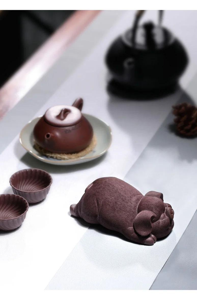 藏壶天下 宜兴紫砂茶宠 家藏 茶玩 茶盘摆件  原矿紫泥 美梦猪 详情图 5