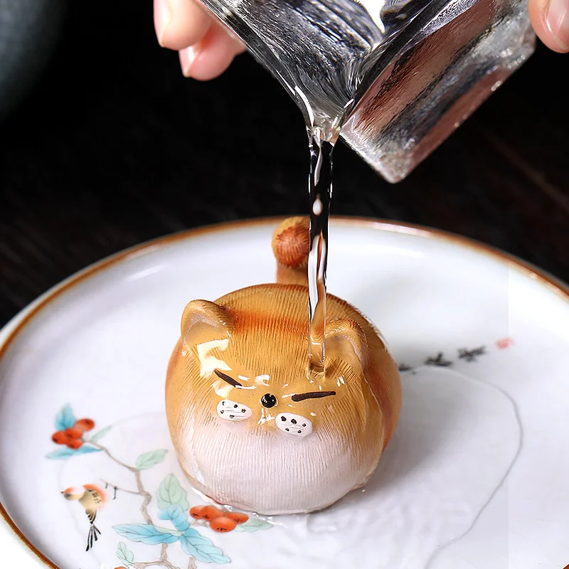 藏壶天下紫砂茶宠可养茶桌摆件茶具配件茶盘摆件拉毛工艺小猫茶玩 - 5