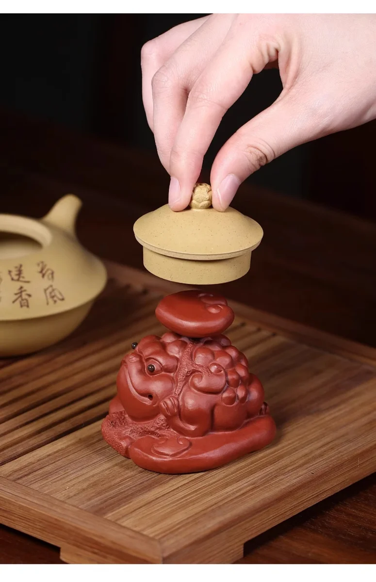 紫砂金蟾茶宠摆件精品可养茶桌风水摆件茶玩紫砂茶具摆件盖置盖托 详情图 12