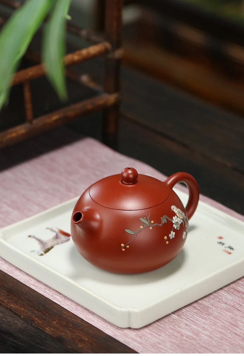 宜兴紫砂壶纯手工泥绘花鸟功夫茶具原矿大红袍家用泡茶壶西施壶 详情图 12