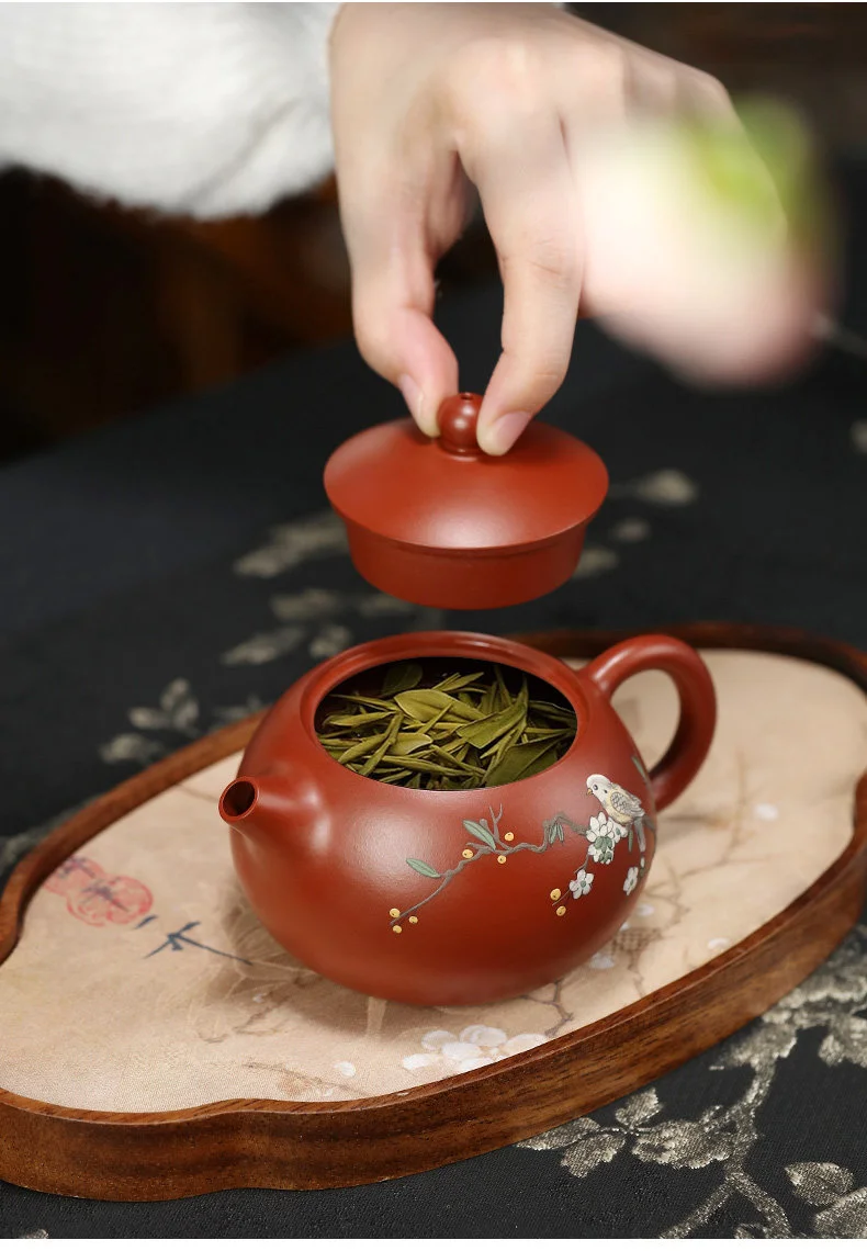 宜兴紫砂壶纯手工泥绘花鸟功夫茶具原矿大红袍家用泡茶壶西施壶 详情图 20