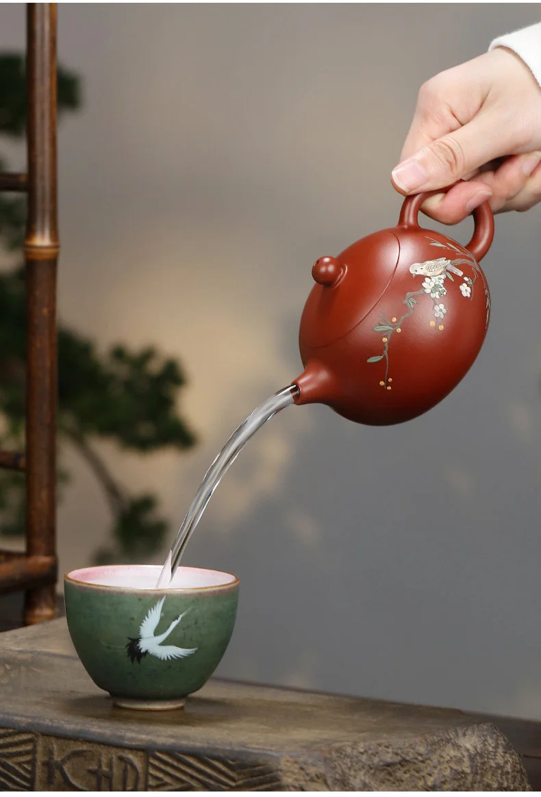 宜兴紫砂壶纯手工泥绘花鸟功夫茶具原矿大红袍家用泡茶壶西施壶 详情图 23