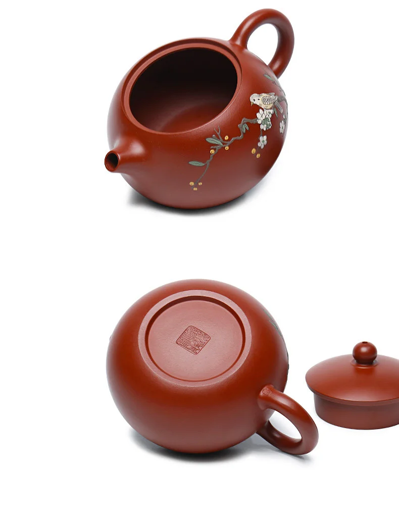 宜兴紫砂壶纯手工泥绘花鸟功夫茶具原矿大红袍家用泡茶壶西施壶 详情图 26