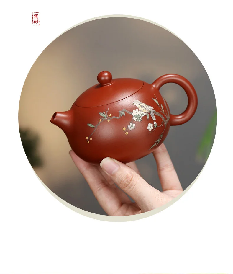 宜兴紫砂壶纯手工泥绘花鸟功夫茶具原矿大红袍家用泡茶壶西施壶 详情图 3