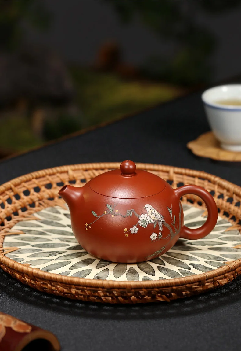 宜兴紫砂壶纯手工泥绘花鸟功夫茶具原矿大红袍家用泡茶壶西施壶 详情图 7
