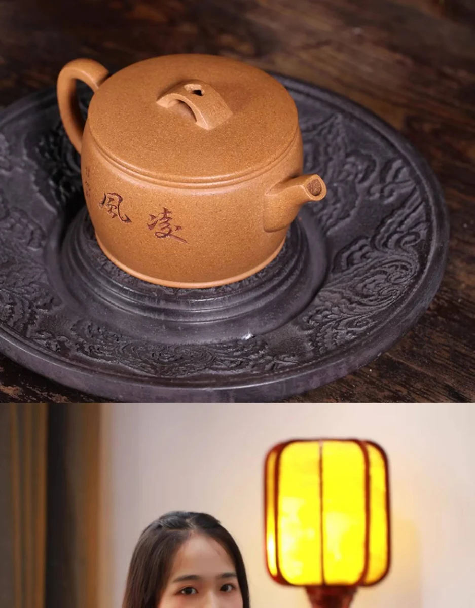 藏壶天下紫砂壶宜兴国工朱倩冰黄降坡大口全手工刻绘小容量汉瓦壶 详情图 4