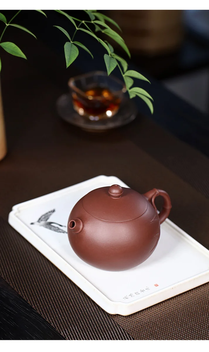 宜兴紫砂壶纯手工贴花功夫茶具单壶原矿紫泥家用泡茶壶竹节西施壶 详情图 11