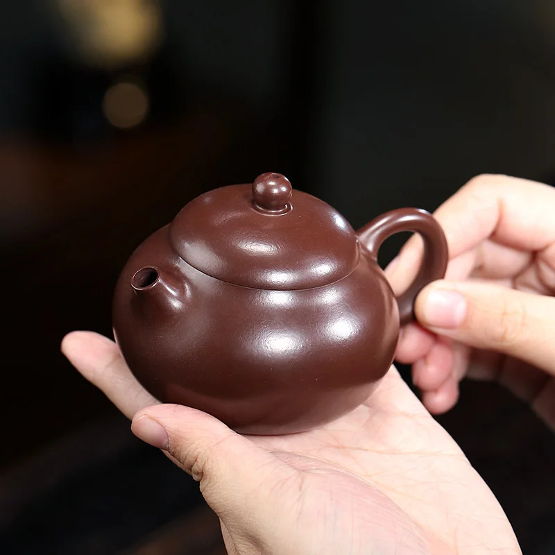 宜兴紫砂壶纯手工家用功夫茶具原矿紫茄泥小容量一人用泡茶壶文旦 - 5