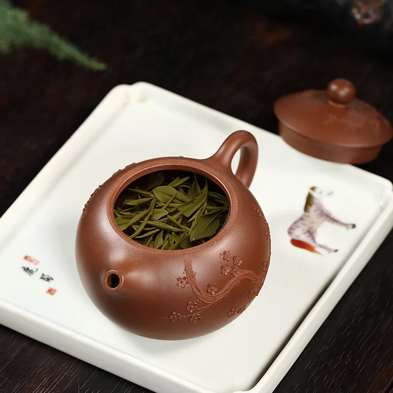 宜兴紫砂壶纯手工贴梅花紫砂茶具原矿老紫泥家用泡茶壶疏影西施壶 - 5