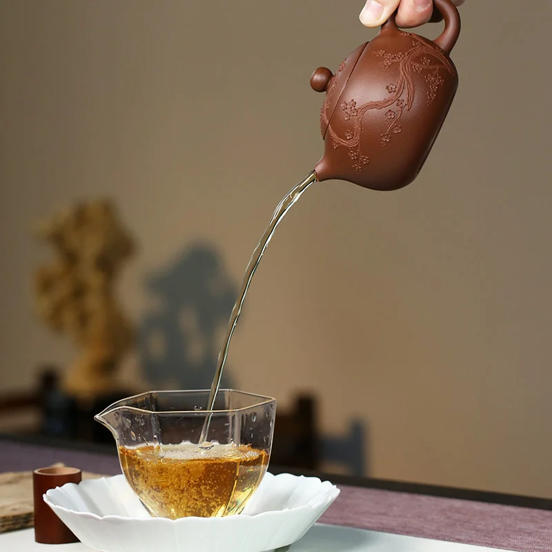 宜兴紫砂壶纯手工贴梅花紫砂茶具原矿老紫泥家用泡茶壶疏影西施壶 - 6