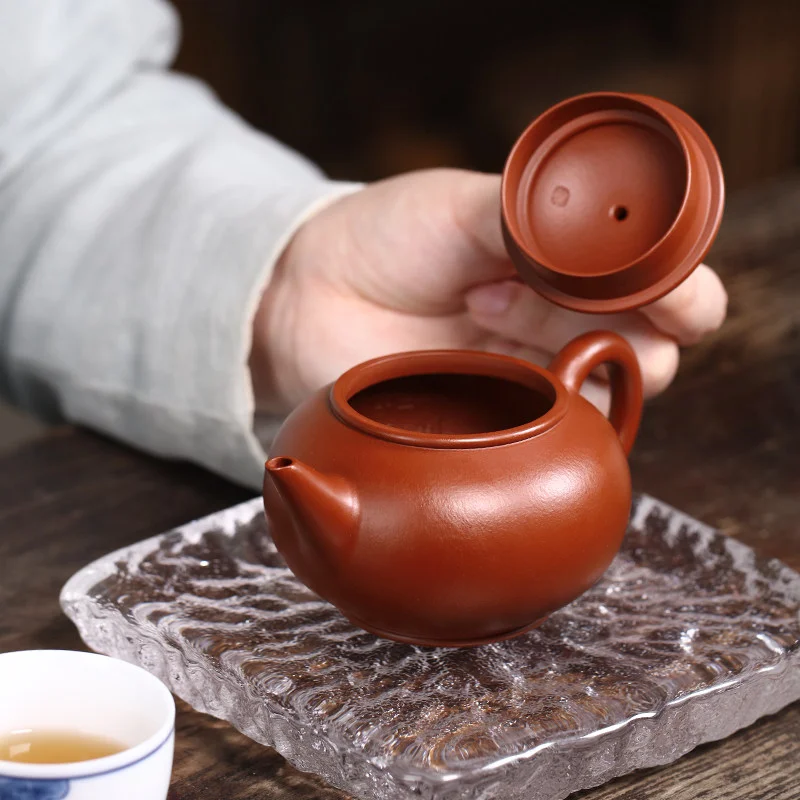 宜兴紫砂壶纯手工小容量家用泡茶壶原矿梨皮大红袍功夫茶具水平壶 - 5