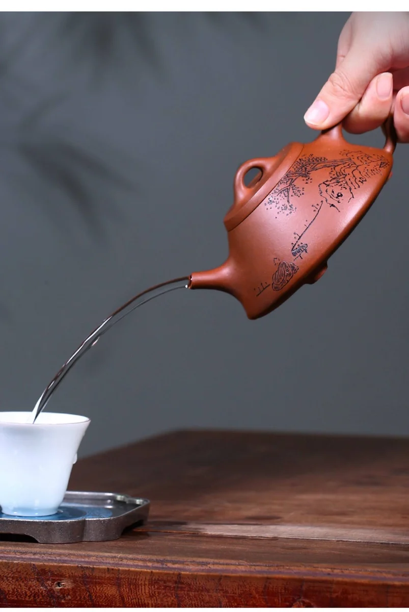 宜兴紫砂壶纯手工刻绘紫砂茶具原矿底槽清家用泡茶壶观云石瓢壶 详情图 12