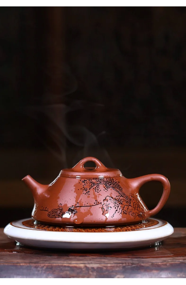 宜兴紫砂壶纯手工刻绘紫砂茶具原矿底槽清家用泡茶壶观云石瓢壶 详情图 14