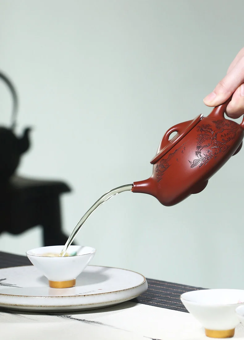 宜兴紫砂壶纯手工刻山水泡茶壶原矿大红袍家用紫砂茶具景舟石瓢壶 详情图 13