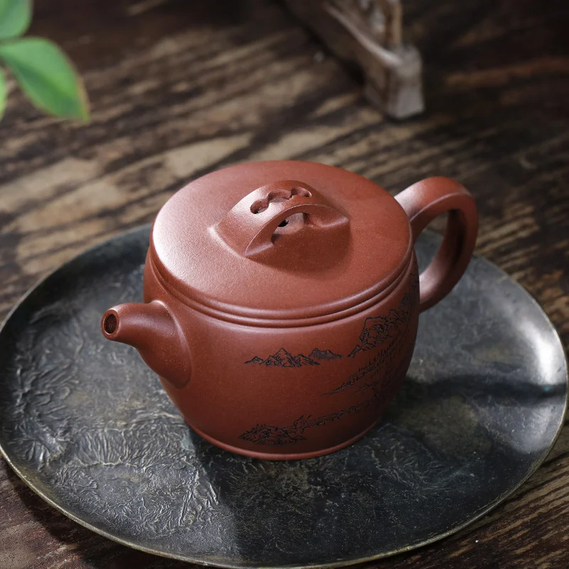 小容量宜兴紫砂壶纯手工双面刻绘泡茶壶底槽清家用功夫茶具汉瓦壶 - 3