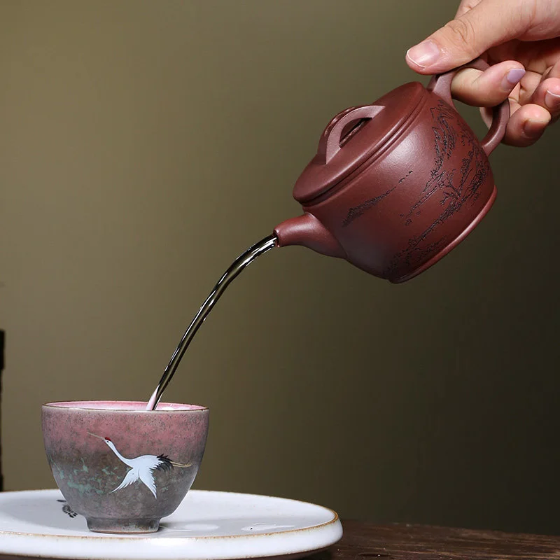 小容量宜兴紫砂壶纯手工双面刻绘泡茶壶底槽清家用功夫茶具汉瓦壶 - 4